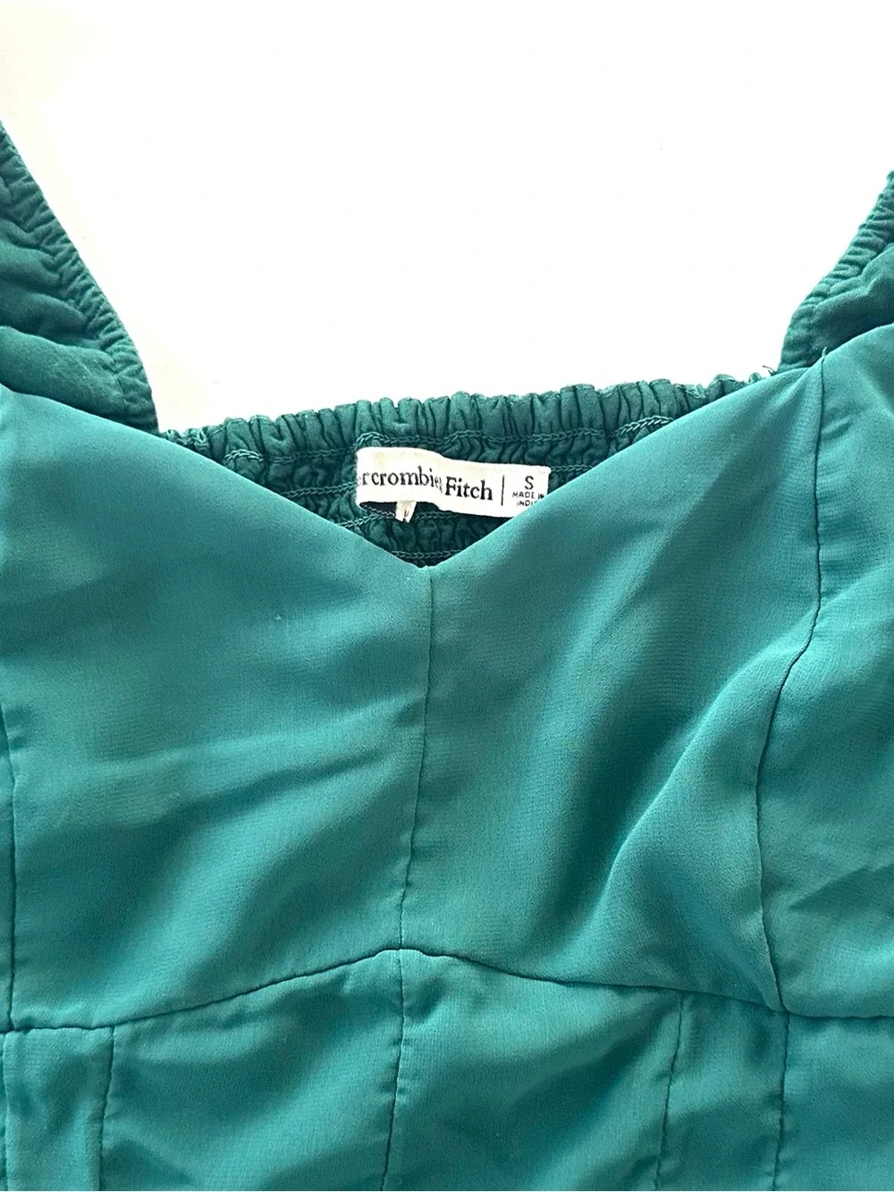 Abercrombie & Fitch Sweetheart Corset Top Sheer Puff Sleeves S Green Cottagecore
